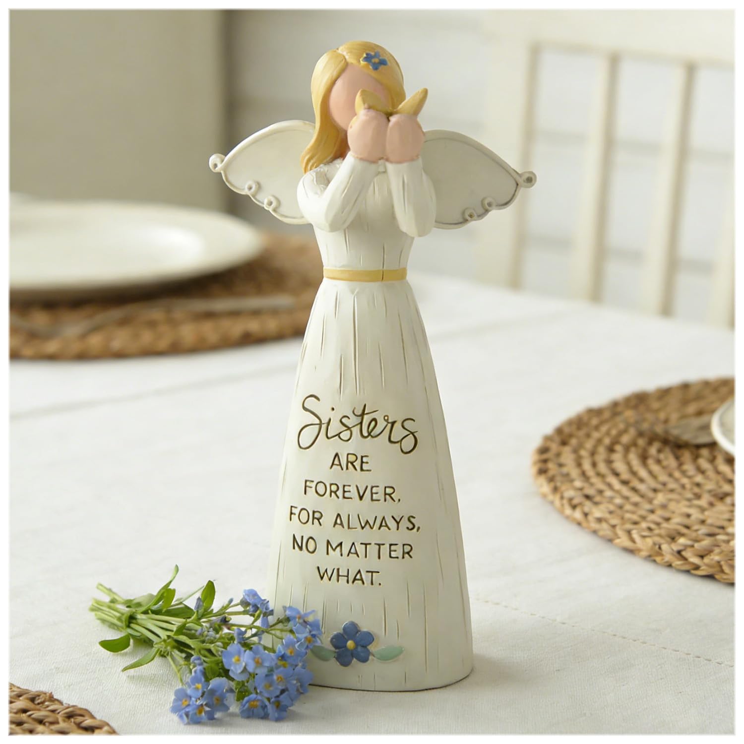 5.24'' Sisters Angel Figurine with Butterfly – Resin Angel Statue with Inspirational Quote, Sentimental Gift for Sisters, Beautiful Angel Figurine
