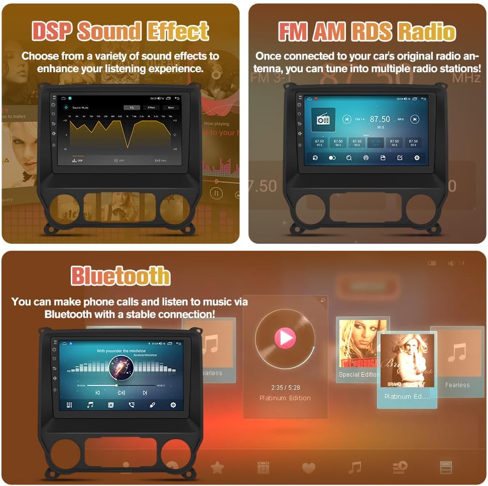 Android Car Radio for Chevy Silverado GMC Sierra 2014-2018, 4GB+64GB,Octa-core, WiFi, 10.1 inch Touch Screen, GPS Navigation CarPlay Android Auto SWC FM/AM Radio, Backup Camera