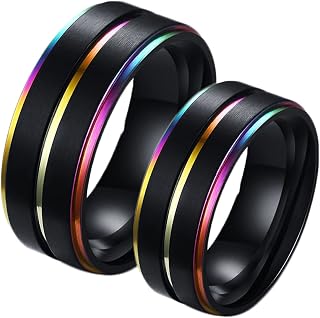 Best Friend Rings for 2 Stainless Steel Rings for Men 8mm Black LGBTQ Rainbow Border Ring Engagement Gifts for Girlfriend