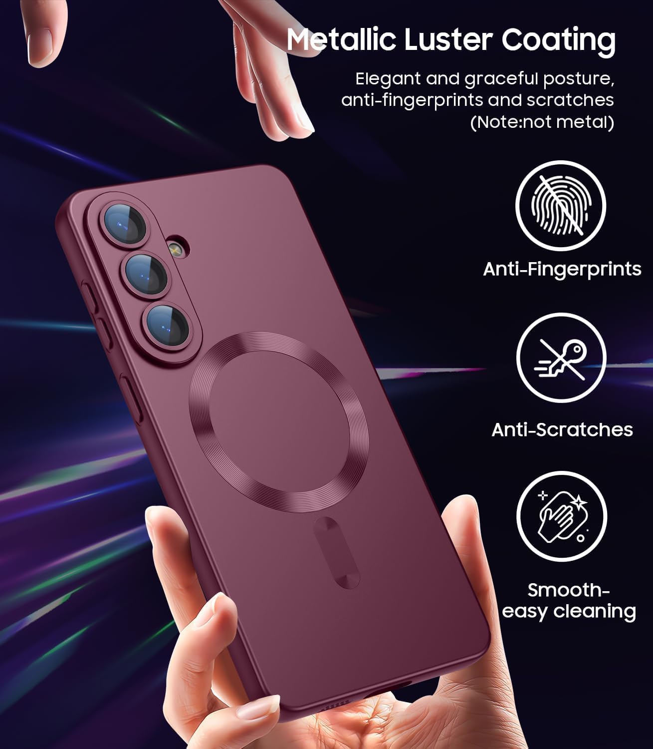 DIZORO Samsung A37 Case, Compatible with Mag Safe Back Cover, Matte Luxury Metallic Luster Flexible TPU Wireless Charging Shockproof Case with Camera Protector Lens (Wine) — Amazon image 2