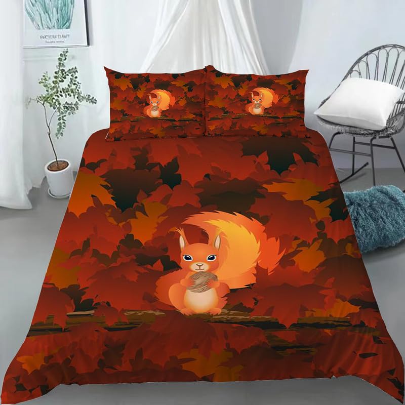 Housse de couette écureuil 90x190 lavable et infroissable pour enfant
