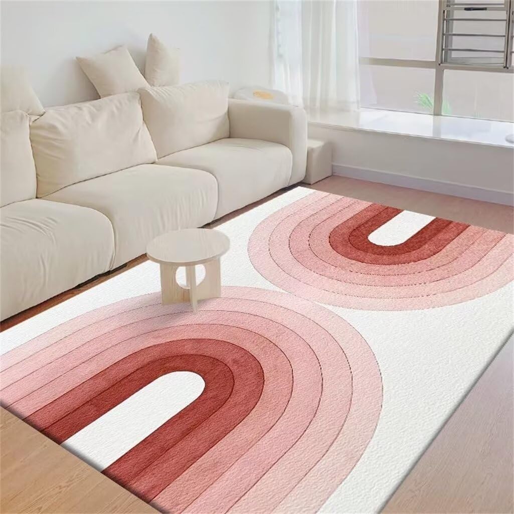 Tapis Chambre Enfant Deco Chambre Fille Ado Tapis D'Intérieur Rose Blanc pour Chambre À Coucher, Rectangulaire, Antidérapant Decoration Salon Moderne 100X200Cm 3Ft 3.4''X6Ft 6.7''