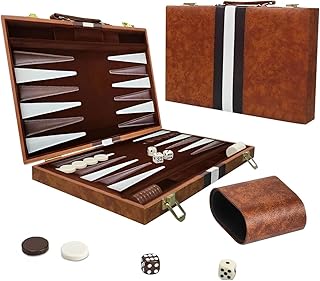 Juego de Backgammon, 11 Pulgadas Backgammon de Viaje, para 2 Jugadores, Ideal para campistas y Aficionados a los Viajes, Adultos, Accesorios completos, Marrón