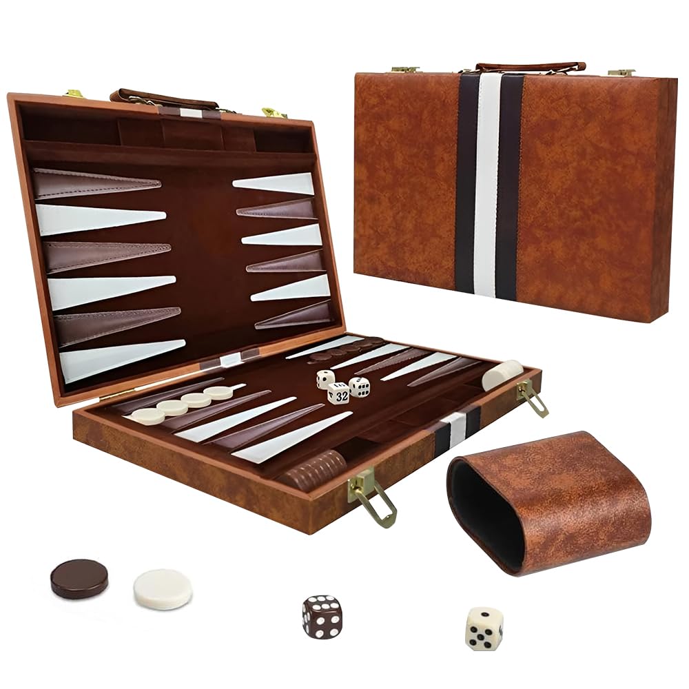 Backgammon Set, Backgammon Voyage, 11 Pouces Portables Bagamon de Voyage, pour Les Voyages et Les déplacements, Jeux de Société Familial pour Adultes avec poignée