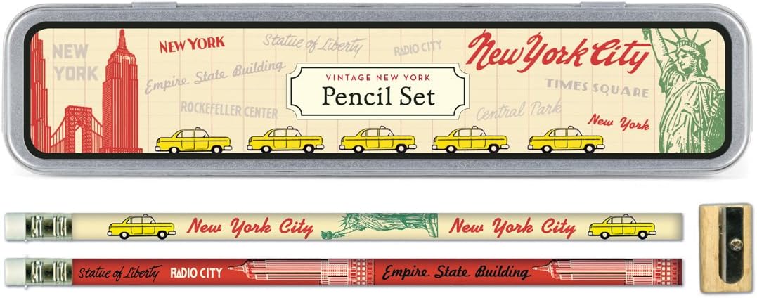 Cavallini Papers Pencil Set with 10 Pencils and 1 Sharpener, Vintage New York