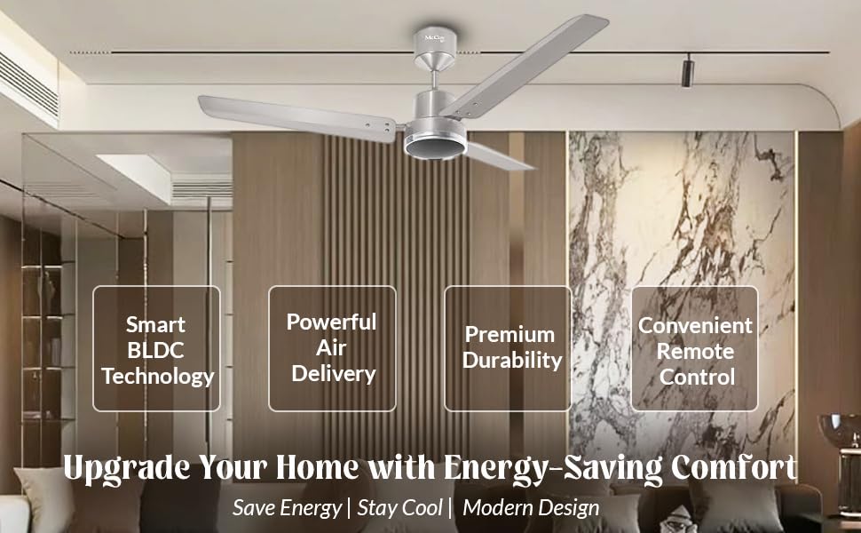 Image of McCoy Velox BLDC Ceiling Fan, 30W, Energy Efficient, 1200mm, 3 Blade, Hi Performance BLDC Motor, 3Year Warranty (Slate Chrome)