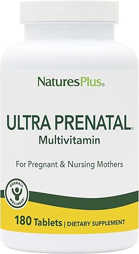 NaturesPlus Multivitamínico ultra prenatal, 800 mcg de folato, 180 tabletas vegetarianas, suplemento prenatal con hierro, yodo, calcio y vitaminas