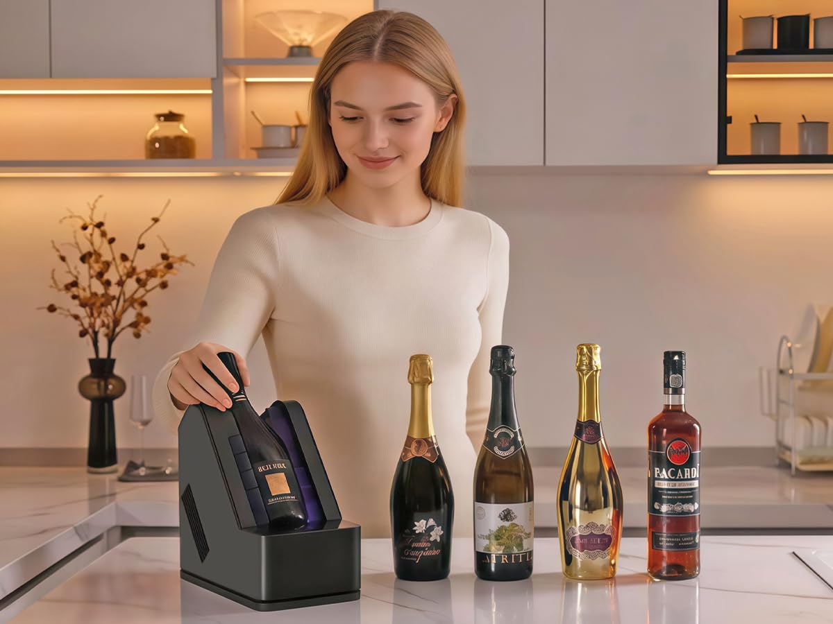 Elektrischer Weinkühler für Tisch & Bar – Präzisionskühlung ohne Eis – 24h Dauerbetrieb für Wein & Champagner – Passend für 750ml Standardflaschen & verschiedene Champagnergrößen – Geschenkidee