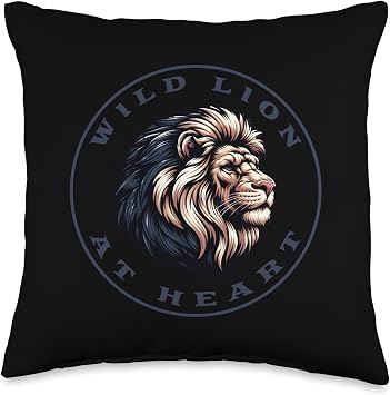 Wild Lion At Heart - Cool Lion Lover Graphic Art Design Throw Pillow
