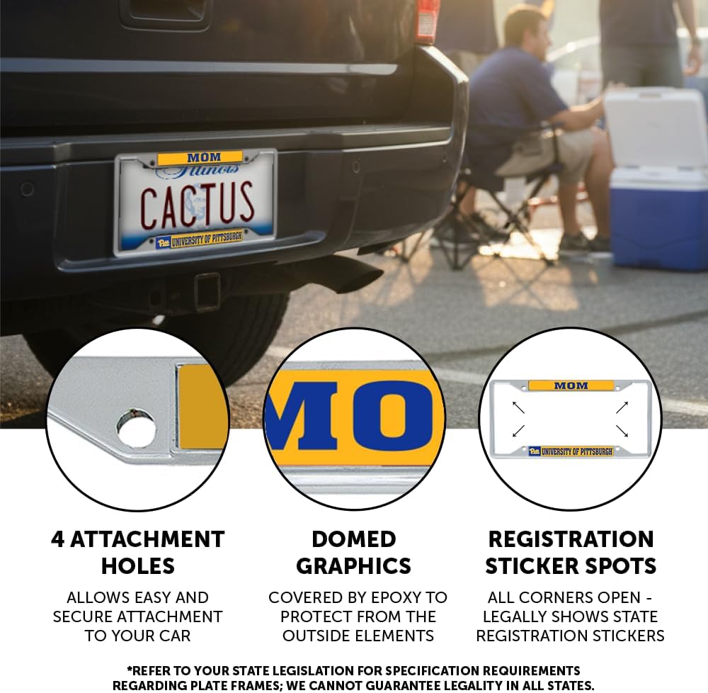 Desert Cactus University of Pittsburgh Car Accessories Panthers Metal License Plate Frame and Tag Holder for Front or Rear of Car (Mom)