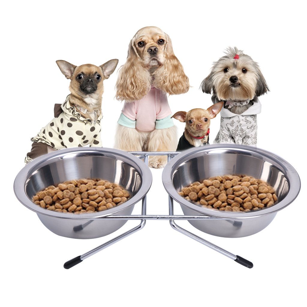 Trade Shop - Ciotola Doppia Per Cani 14 Cm Con Supporto Cibo Acqua Acciaio 85902701