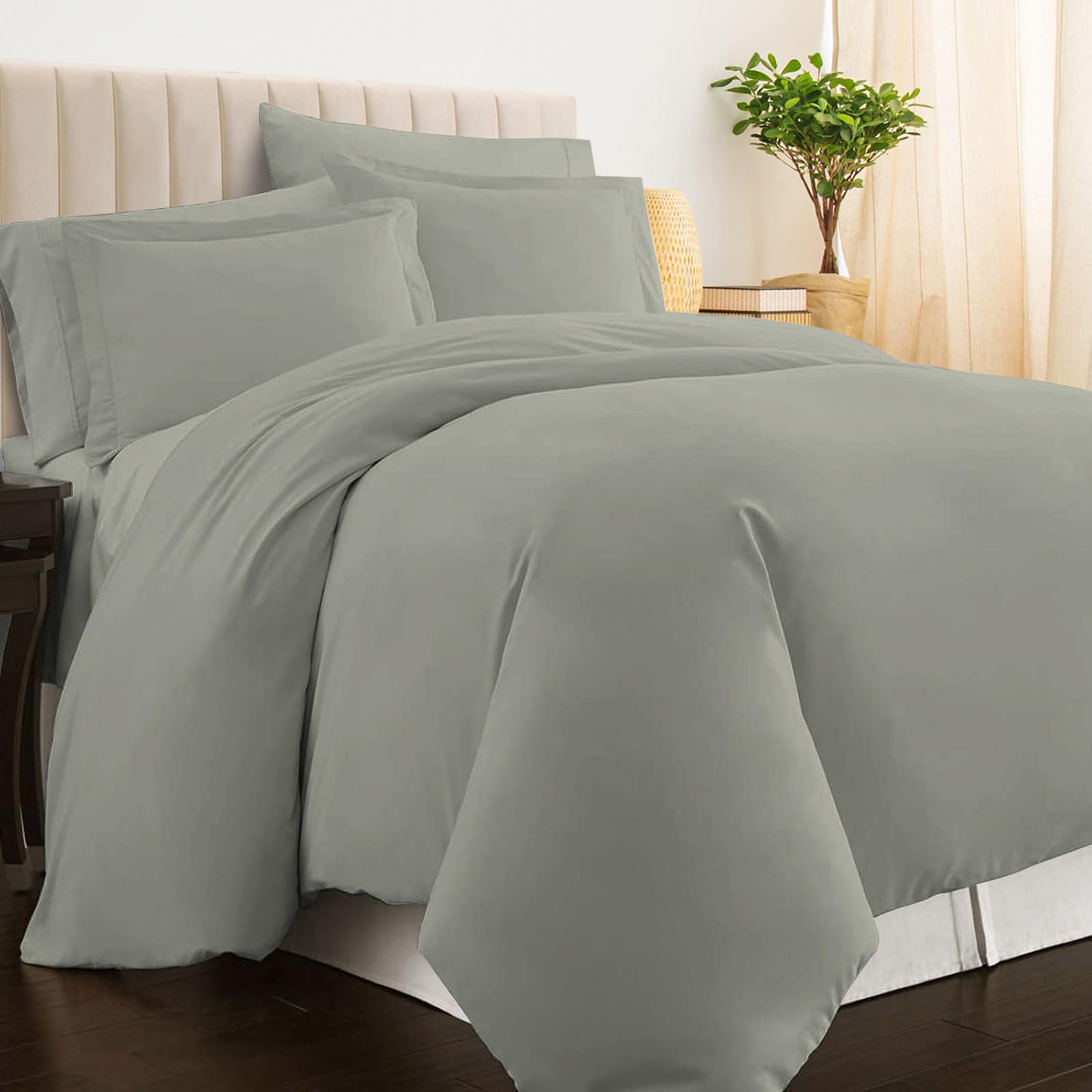 Pizuna Pure Combed Cotton King Duvet Cover 260x220 cm, Silver, 400 Thread Count Cool Breathable 100% Long Staple Cotton Sateen Weave Quilt Cover with 2 Pillowcases (Silver Bedding Set)