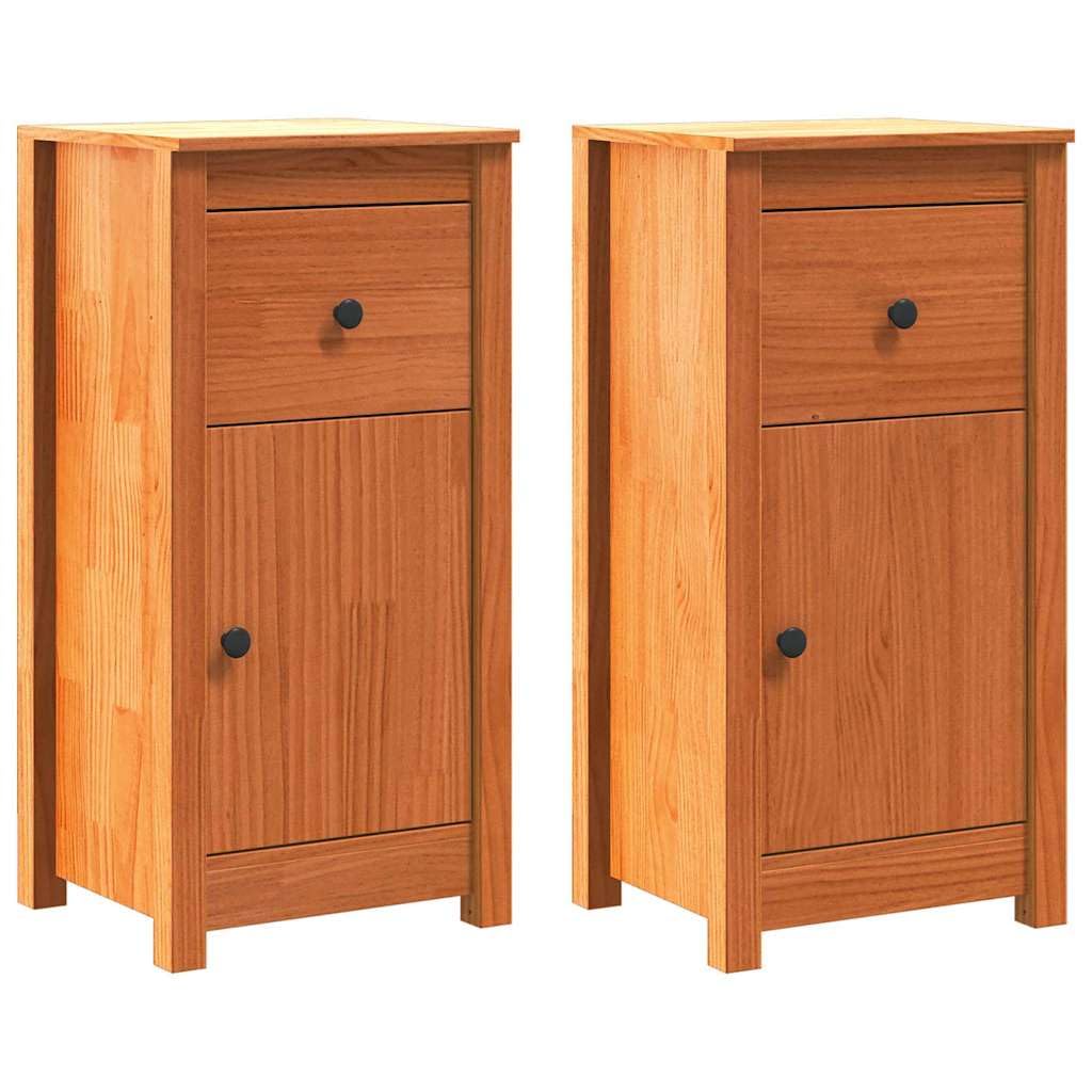 Set di 2 credenze in legno massello marrone cerato, 39 x 34,5 x 80