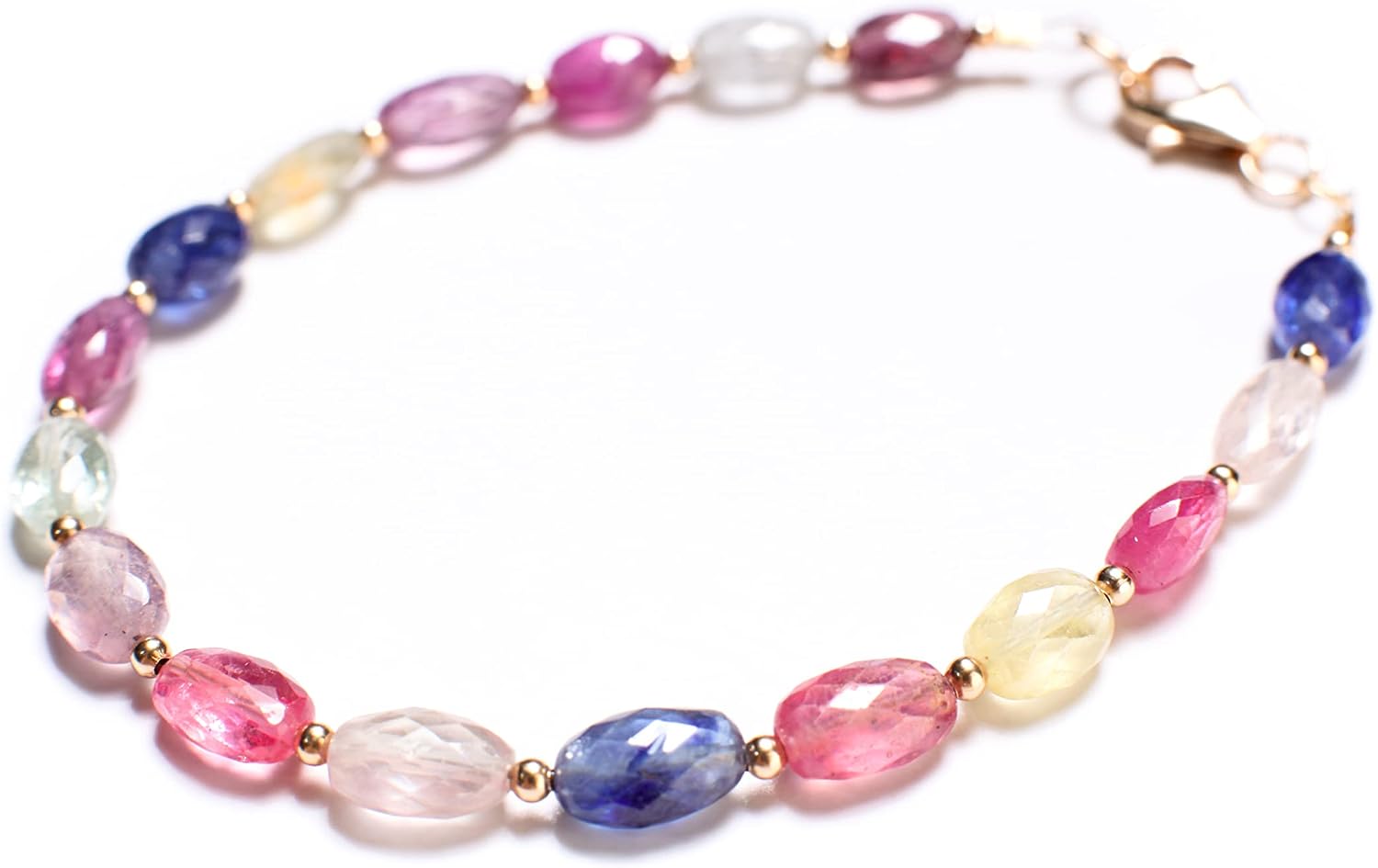 Natural Multi Sapphire Faceted Oval Bracelet, 5x7mm Shaded Faceted Puffed Oval Gemstone Jewelry in 14k Gold Filled Bracelet