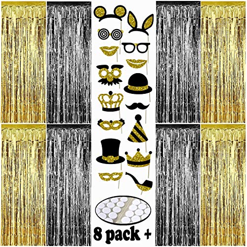 Photo Booth Backdrop & Photo Props Gold Black kit 8 Pack Metallic Tinsel