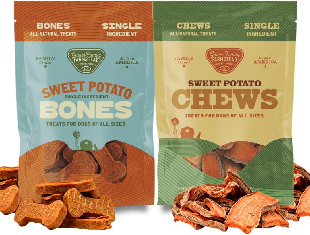 Sweet Potato Dog Treats by Gaines Family Farmstead – 2-Pack (32 oz Bags), Grain-Free, All-Natural Bones & Chews, Single Ingredient, Made in USA