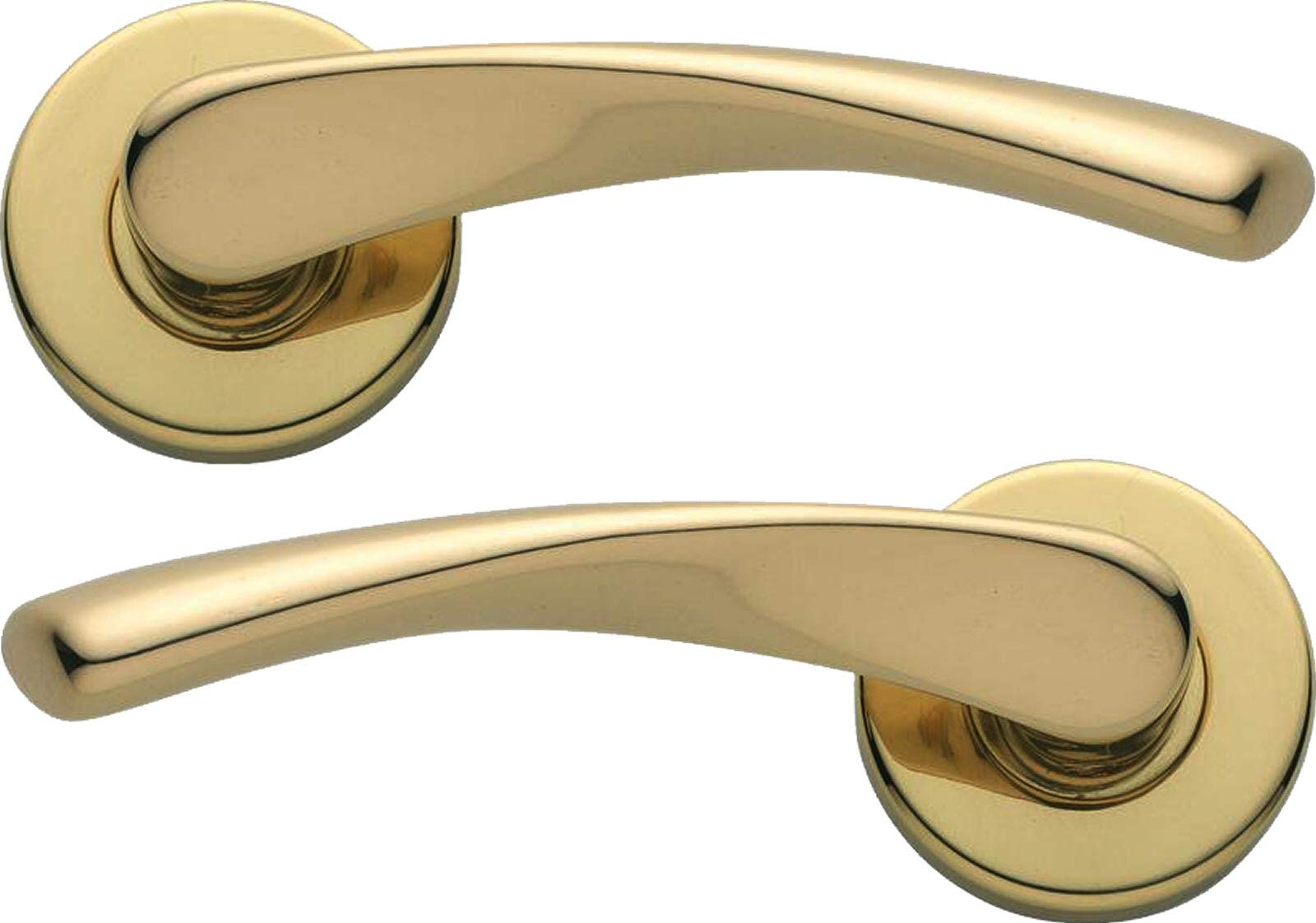 Architectural Hardware Polished Brass Howdens Bertelli Garda Door Handles 1 Pair (Lever On Rose Door Handle Set)