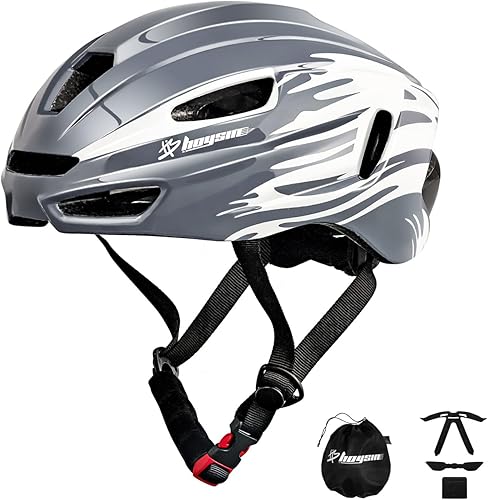 HOYSIN Cascos de bicicleta para adultos, cascos de bicicleta de montaña y carretera para hombres y mujeres, cascos de ciclismo ligeros azulgris con