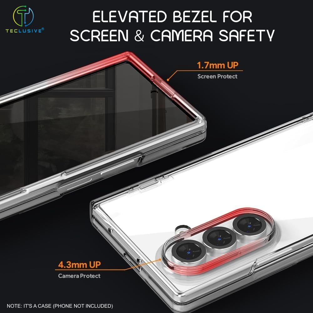 T TECLUSIVE Clear Case with Magnetic Hinge Protection Compatible with Galaxy Z Fold 7 | Crystal Transparent Hard Shell Cover with Front Glass Protector | Lifetime Anti Yellow — Amazon image 6
