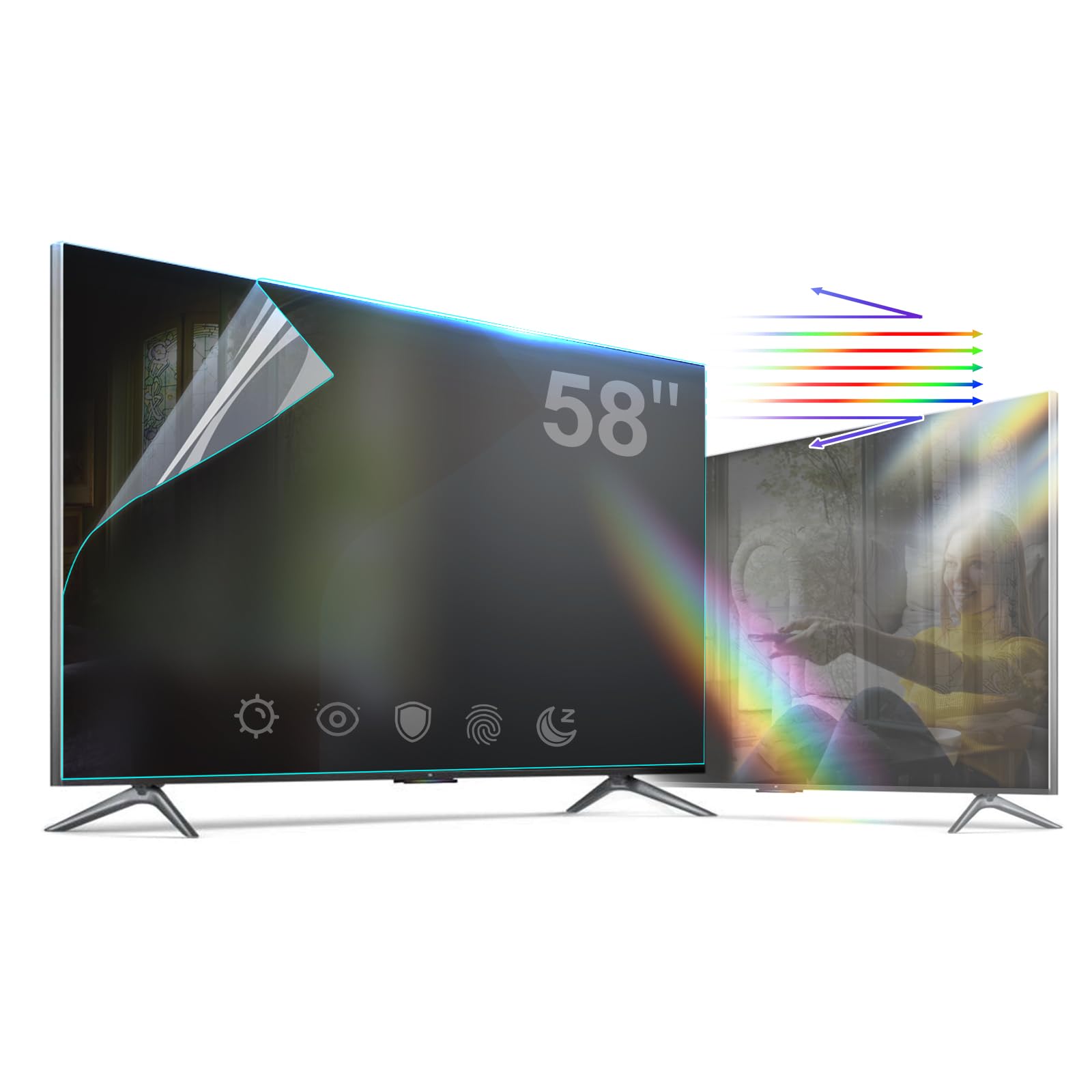 TV Screen Film Anti Glare Film for 58 Inch,Blue Light Filter 58 Inch TV Glare Stopper, Reduces Screen Reflections and Glare,Anti Glare 58 inch Indoor Outdoor TV Glare Shield