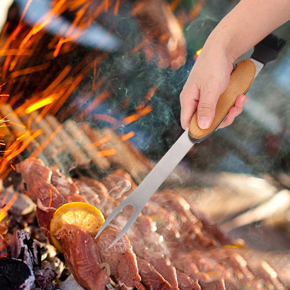 Wielofunkcyjny składany zestaw narzędzi do grillowania 5 w 1 – zdejmowane przybory do grillowania na świeżym powietrzu, na kemping i piknik, niezbędne akcesoria do grillowania dla miłośników