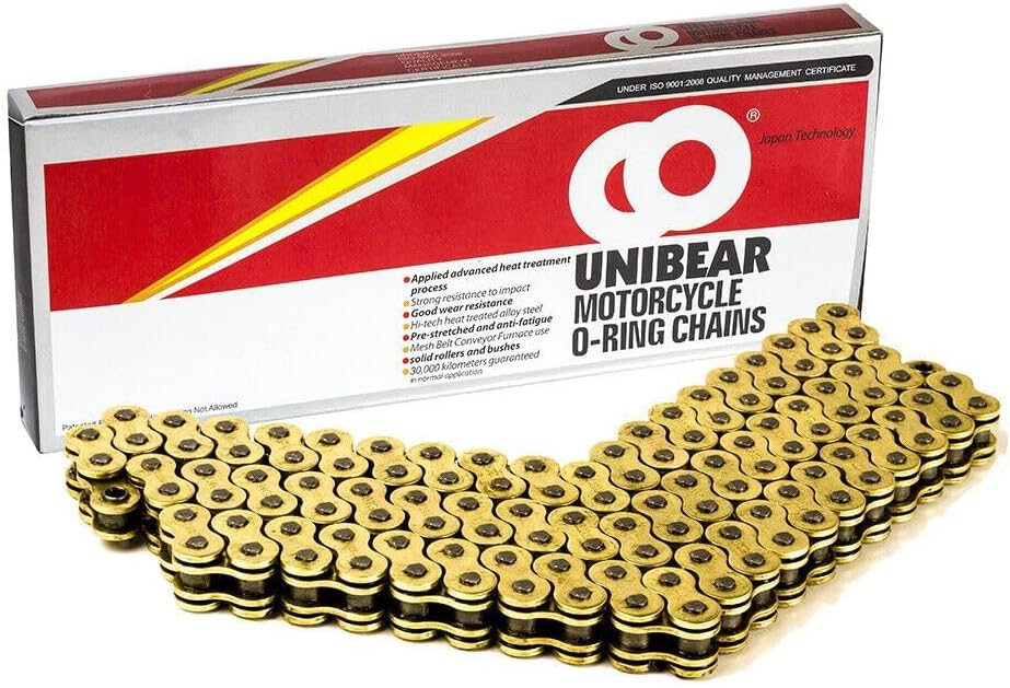 Unibear O-Ring 520 120 Links Motorcycle Chain, GOLD, With 1 Connecting Link, Japan Technology