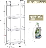 Vista 2 de SPACEKEEPER Carrito de almacenamiento de acrílico con ruedas de 4 niveles, organizador de carrito de baño transparente, carrito utilitario rodante
