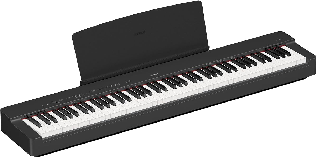 P225 Piano digital de 88 teclas con teclas contrapesadas, diseño portátil, teclado, atril, interruptor de pedal de sostenido y parlantes incorporados, negro (P225B) | Atril para teclado, pedal de sostenido y parlantes integrados, negro P225B