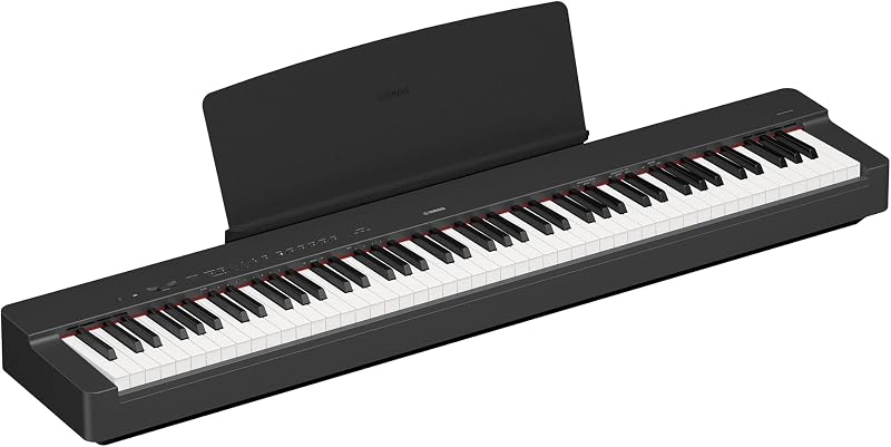 P225 Piano digital de 88 teclas con teclas contrapesadas, diseño portátil, teclado, atril, interruptor de pedal de sostenido y parlantes incorporados, negro (P225B) | Atril para teclado, pedal de sostenido y parlantes integrados, negro P225B