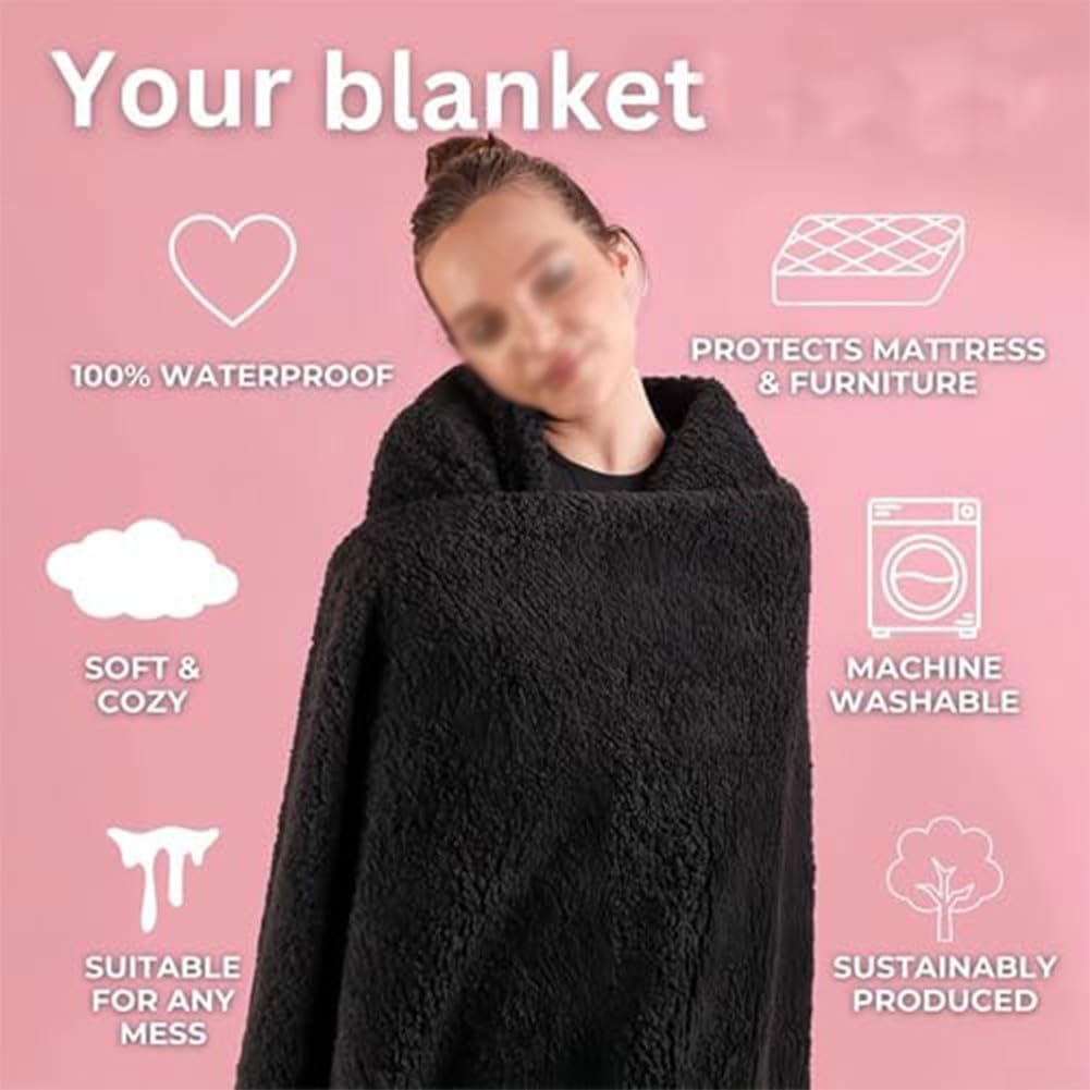 Couverture imperméable extra large 145 x 165 cm pour protection de canapé en polaire sherpa pour chiens chats couples lavable réversible