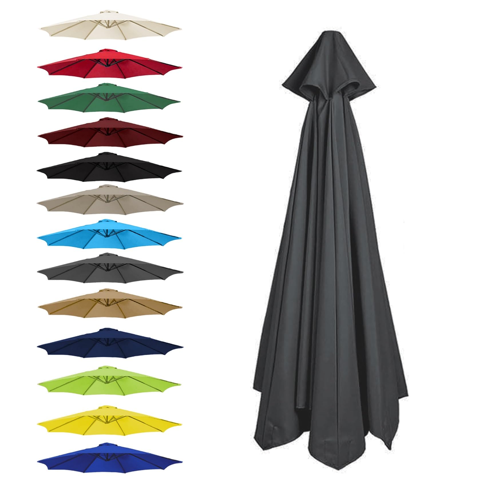 CMJYMX Replacement Parasol Canopy Cover, Umbrella Replacement Fabric Cover Sunshade Cloth, 6 Arms: 2.0/2.5/2.7/3.0 M, 8 Ribs: 2.0/2.3/2.7/3.0/3.5 M(Gray,8 RIBS: 250CM/8.2FT)