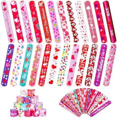 RICEDUO 48-Piece Valentines Day Slap Bracelets Cover