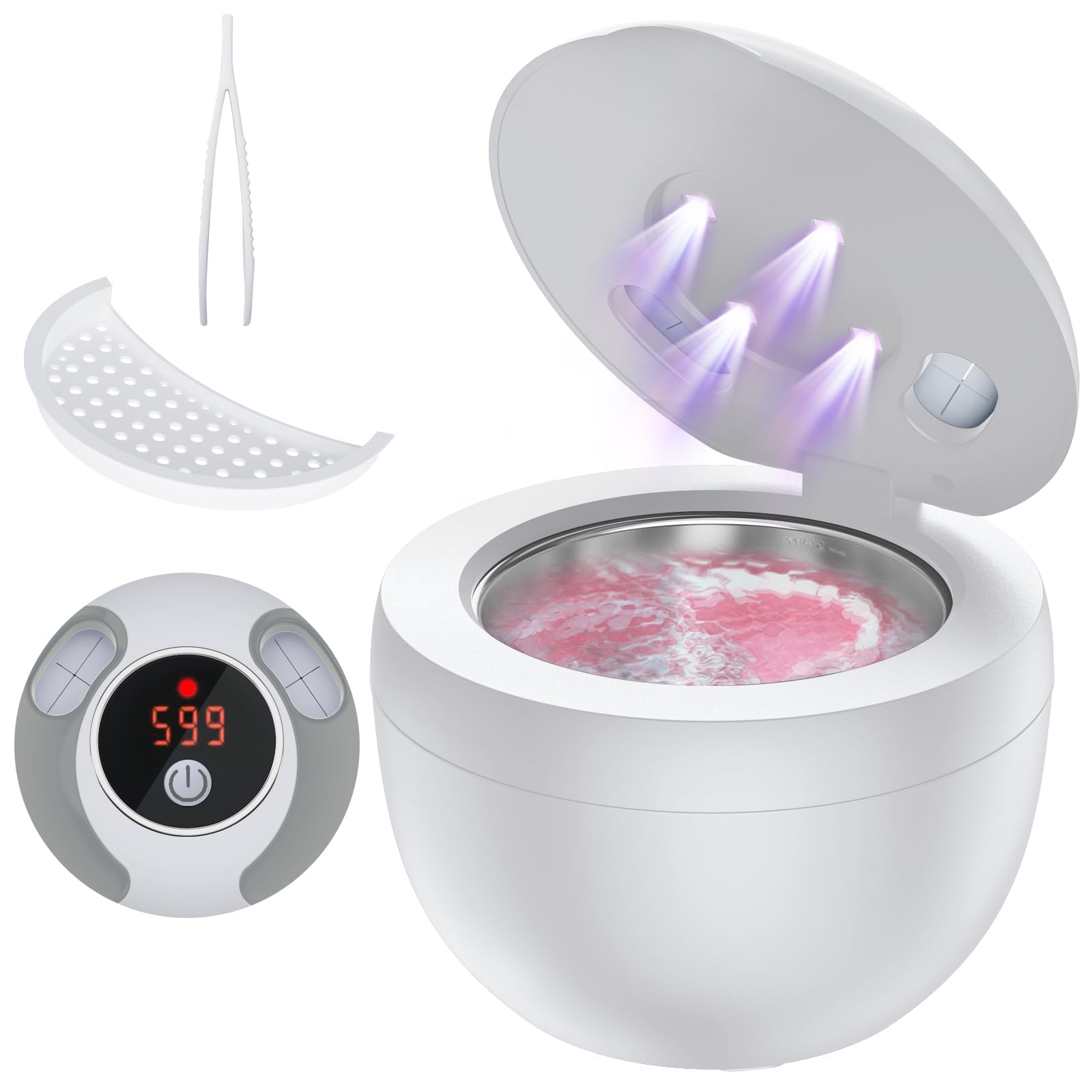 Accwork Limpiador Ultrasónico, 45 kHz Ultrasonic Cleaner, 4 modos de Limpieza, Acero Inoxidable 304, 200 ml Ultrasonidos Limpieza Dental para Aparato De, Retainer, Aligner, Blanco