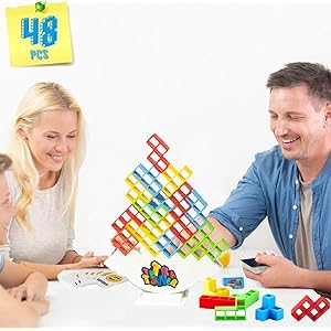 48PCS Tetra Tower Stacking Balance Blocks Game, for 2 Players+, Stack Attack Game, Tetra Tower Building Blocks, Family Board Games for Kids and Adults, Team Building Parties Travel Toy, tetris game