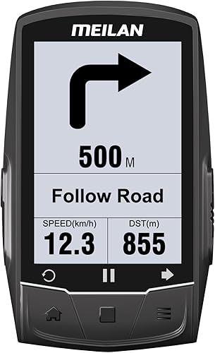 MEILAN Komoot App - Computadora de bicicleta GPS con navegación de ruta en tiempo real por Komoot App, pantalla LCD de 2.6 pulgadas, computadora de