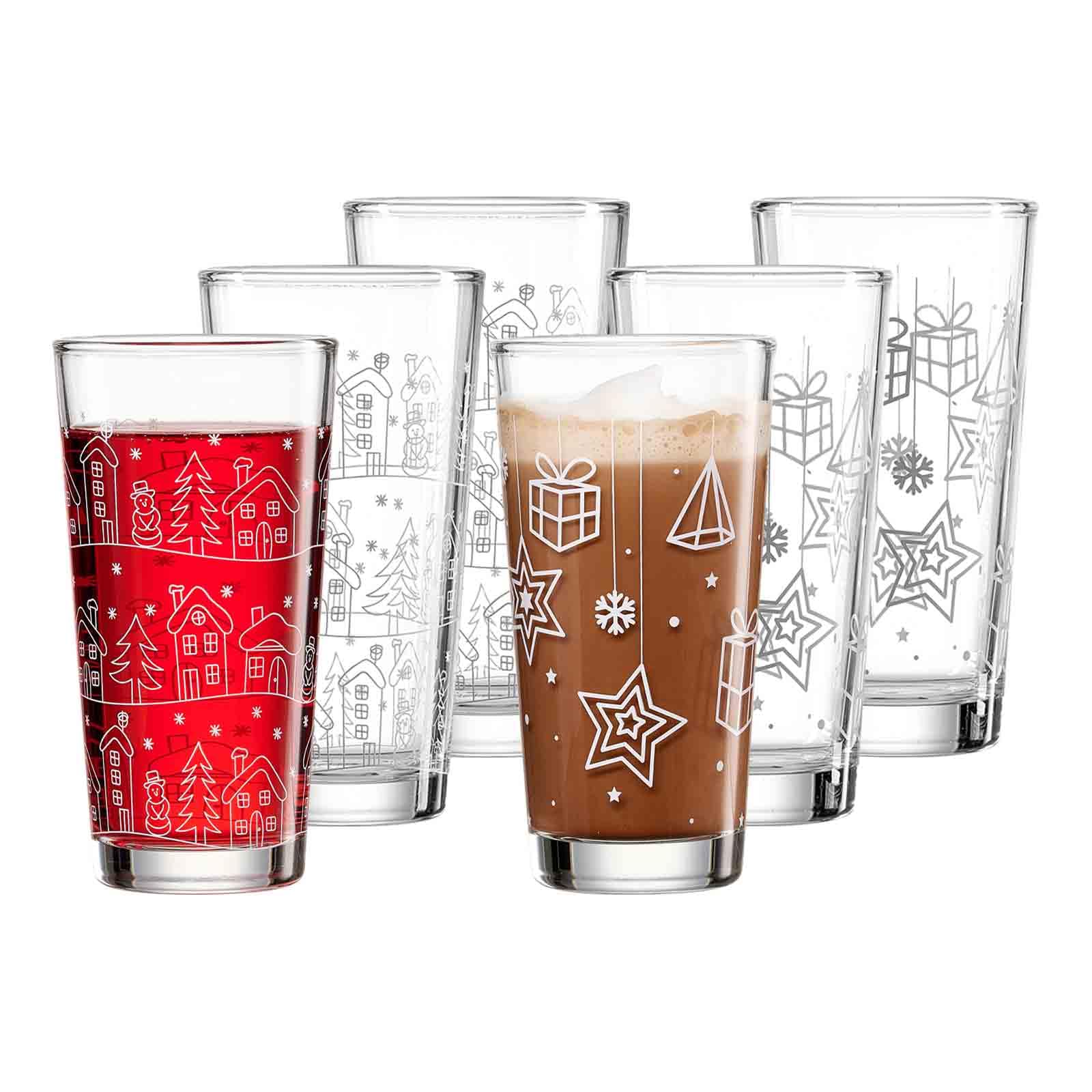 Ritzenhoff & Breker Winter Xmas Trinkgläser 6er Set | 380 ml | Weihnachtliche Wassergläser mit weißem Dekor | Glas, Spülmaschinengeeignet