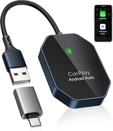 Wireless Carplay Adapter, 2 in 1 Wireless CarPlay & Android Auto Adapter with Du