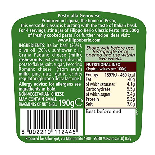 Image of Filippo Berio Classic Pesto, 190 g (Pack of 3)