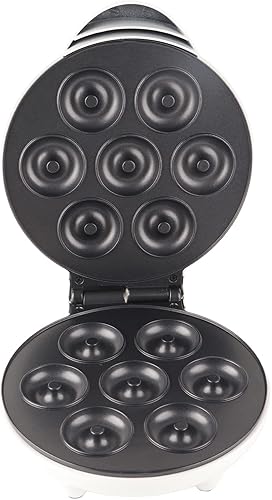Mini máquina para hacer donas, 7 donas antiadherentes de doble cara con calefacción eléctrica para desayuno, aperitivos, postres, panaderos