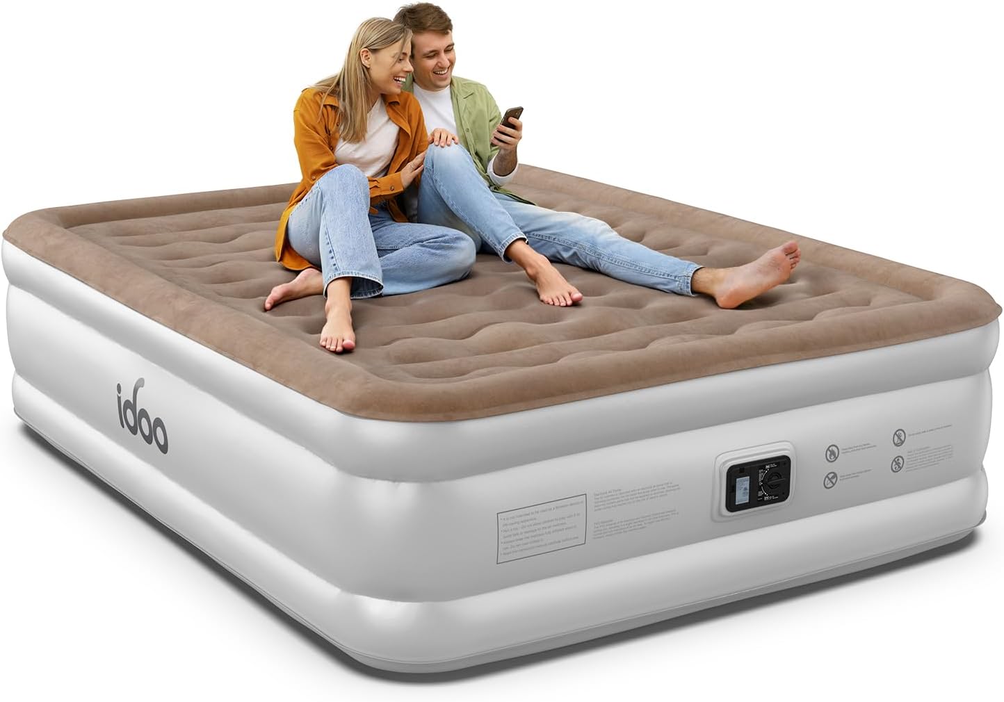 iDOO Queen Air Mattress with Built in Pump, Upgraded Inflatable Blow up Mattress for Camping, Home & Guest, Durable Comfort Wave Beam Strong Support Air Bed Queen Size, Colchones Inflables