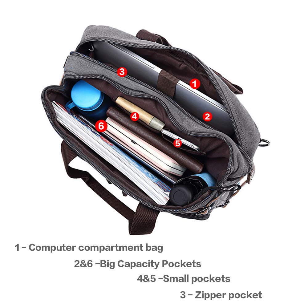 Chikencall - Maletín de Ordenador portátil, 3 vías, Convertible, Lona, Bandolera, Mochila híbrida de Negocios, 38 cm, para Trabajo en el Colegio marrón marrón