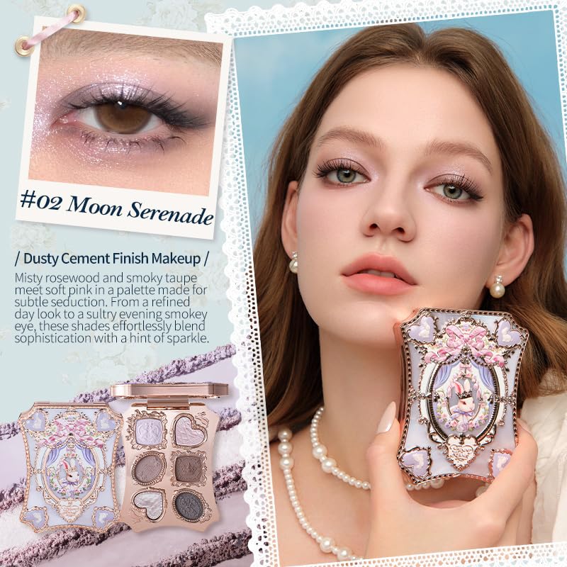 Flower Knows Bunny Garden 6-Color Makeup Palette,Lavender Purple Face Makeup with 4 Matte + 2 Shimmer + 1 Satin Shades,Blendable & Smooth,Cute Make Up Gift,0.23 oz(02 Moon Serenade) - Image 2
