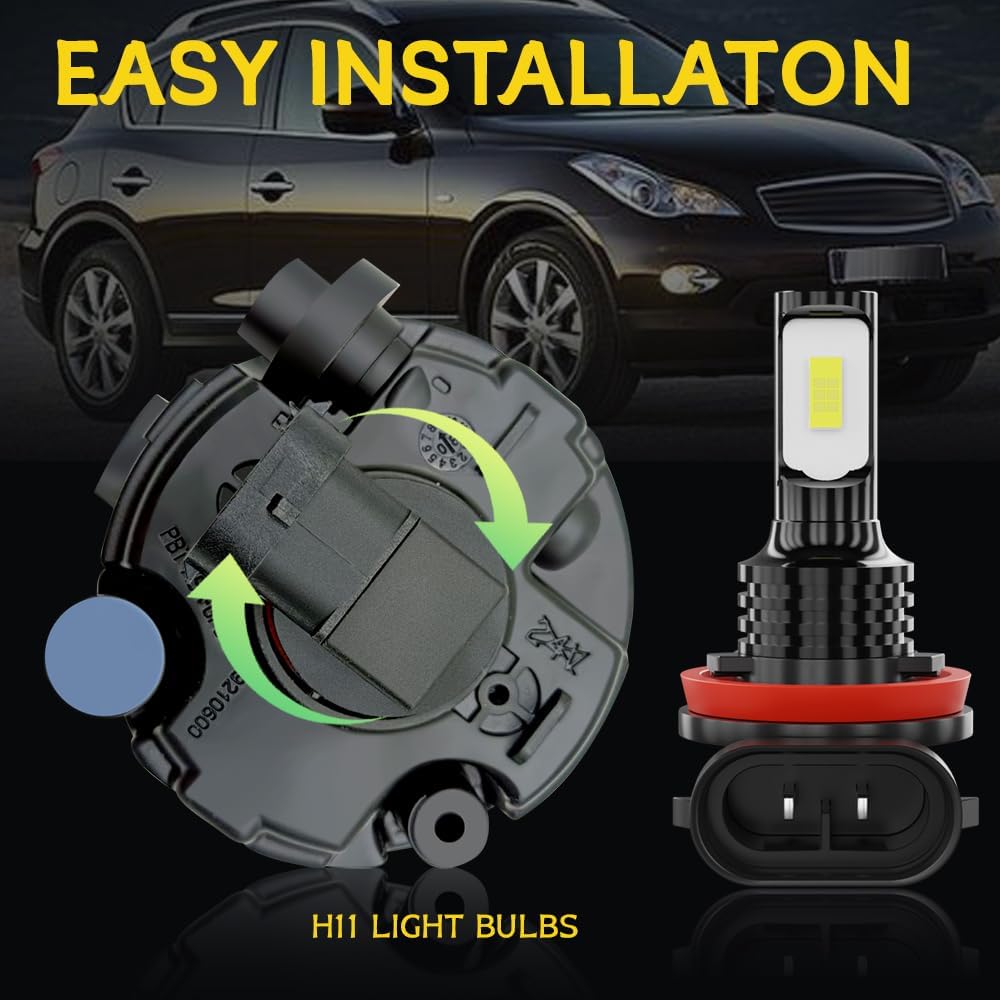 Compatible with Nissan Rogue 2011-2013 Fog Light Assembly, Left+Right Pair, 12V 55W LED Fog Bulb, Plug and Play, 6000k Coolwhite, Pack of 2