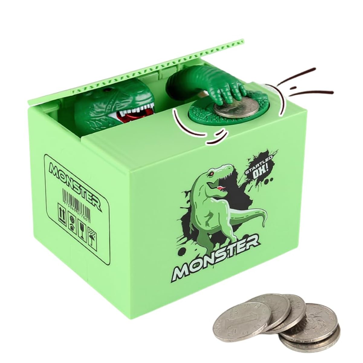 Electronic Stealing Coin Box Money Bank, Monster Dinosaur Bank Toy, Musical Moving Stealing Money Bank Anime Gift for Boys Girls Kids