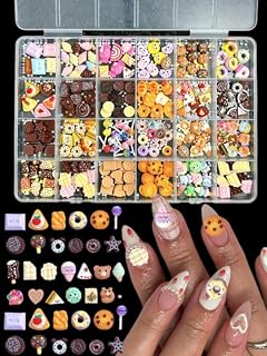 3D Cute Candy Nail Charms, Mix Colours Resin Sweets Lollipop Doughnuts Nail Art Designs, Assorted Biscuits Chocolate Cake Charms for Nail Decorate DIY Body Face Craft and Salon Use