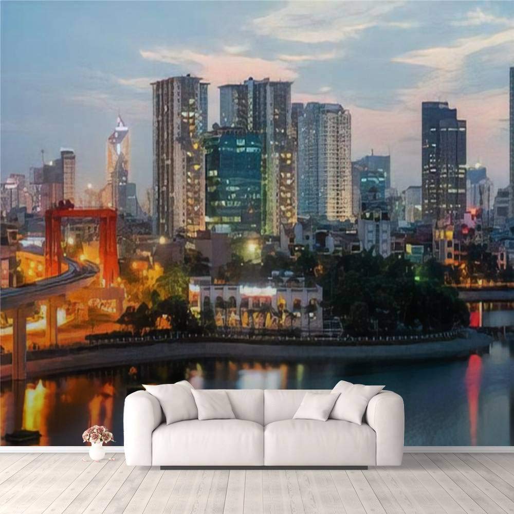 Modern 3D PVC Design Removable Wallpaper for Bedroom Living Room Aerial skyline view of Hanoi Hanoi cityscape at twilight Wallpaper Stick and Peel Wall Stickers Home Decor 100 * 144’’