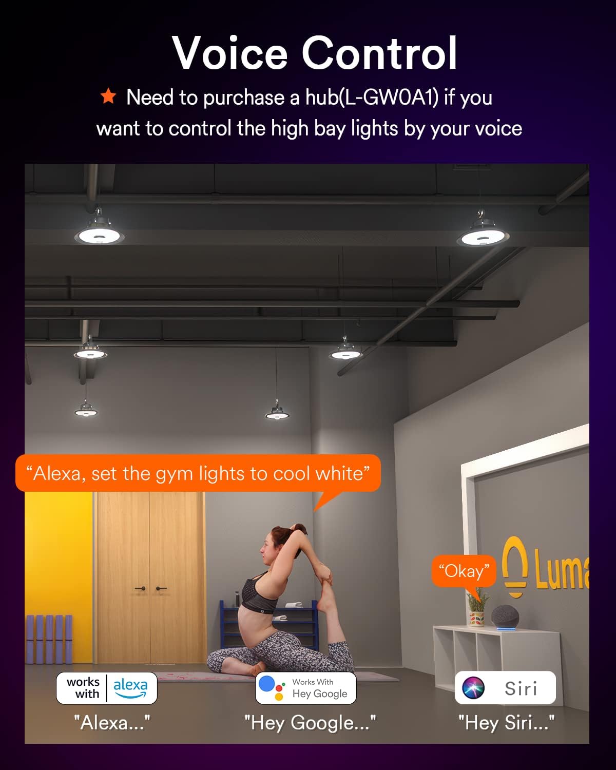 Lumary 22,000Lm Smart UFO LED High Bay Light Remote 150W, Compatible with Alexa/Google-Hub (Sold Separately), 2700K-6500K Dimmable, Hanging Shop Lights for Garage Workshop Factory Gym Barn