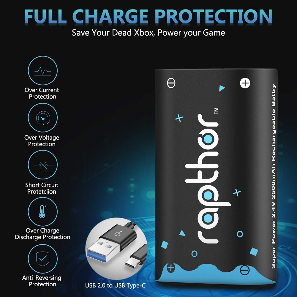 rapthor Batterie per Controller Xbox One/Xbox Series X/Xbox One S/Xbox One X/Xbox One Elite, 2 batterie Ricaricabili da 2500 mAh