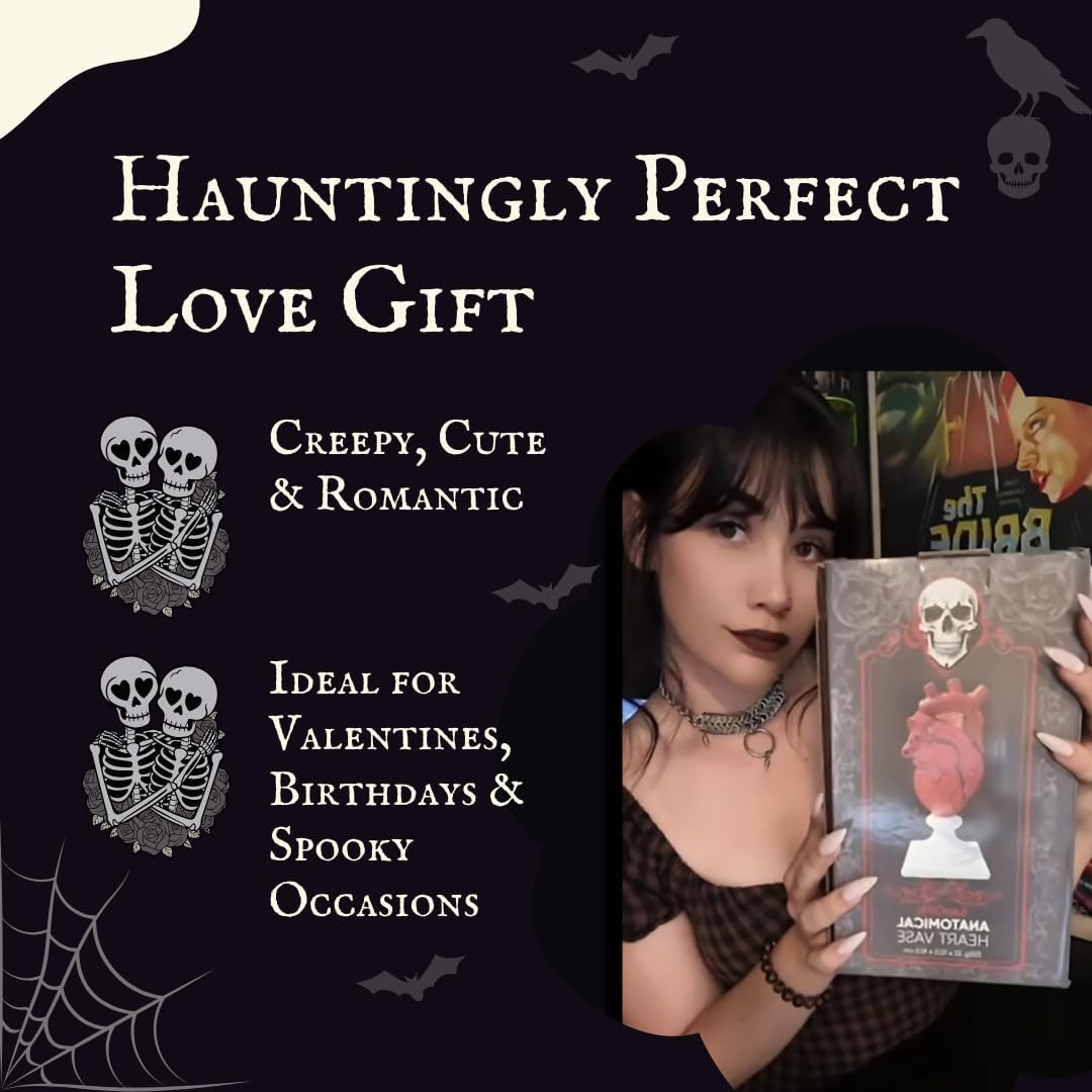 Gothic Anatomical Heart Vase - Valentines Creepy Large Human Heart Shaped Flower Planter - Horror Lovers Halloween Themed Gifts for Adult Women - Edgar Allan Poe Spooky Decor Weird Oddities