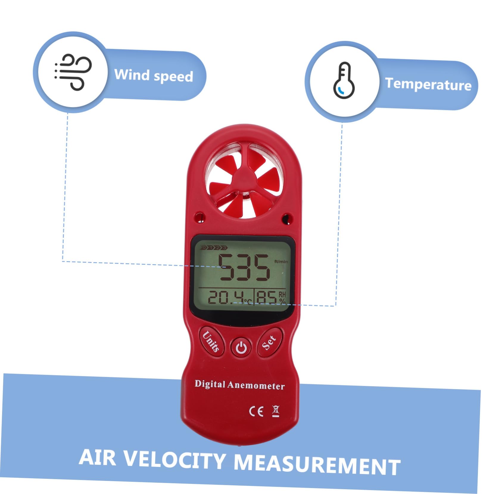 TOPBATHY Anemómetro Digital Portátil Mini, Termómetro E Higrómetro de Mano, Medición de Temperatura y Humedad, para Taller y Uso Industrial